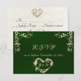 Cartão RSVP Ornate Frame & Heart - Emerald