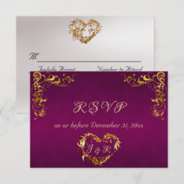 Cartão RSVP Ornate Frame & Heart - Purple/Gold
