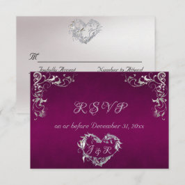 Cartão RSVP Ornate Frame & Heart - Purple/Silver