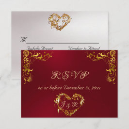 Cartão RSVP Ornate Frame & Heart - Red/Gold