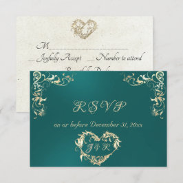 Cartão RSVP Ornate Frame & Heart - Teal