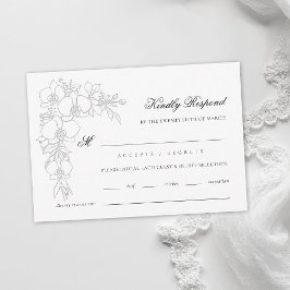 Cartão RSVP Orquídea Elevado Branco Formal Casamento Tradicion