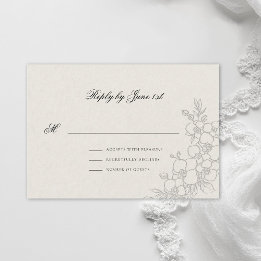 Cartão RSVP Orquídea Elevado Creme Tradicional Casamento Forma