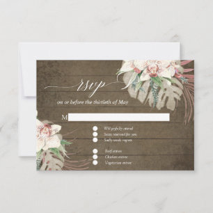 Cartão RSVP Orquídea Tropical Floral Folhagem Rústica Branca R