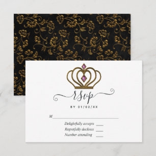 Cartão RSVP Ouro Antigo Elegância Quinceañera