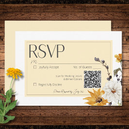 Cartão RSVP Ouro Boho Amarelo Flores Amarelas Amarelas