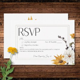 Cartão RSVP Ouro Boho Flor Amarelo Branco Sem Janto