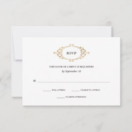 Cartão RSVP Ouro | Casamento negro e branco legante