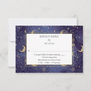 Cartão RSVP Ouro Celestial Sol E Lua Casamento