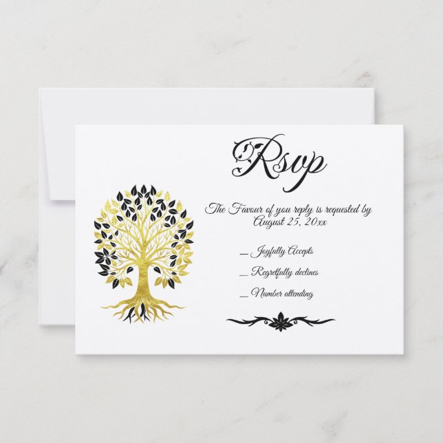 Cartão RSVP Ouro de Casamento Sofisticado do Eterno de Vida (Frente)