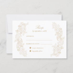 Cartão RSVP Ouro de champanhe barroco botânico