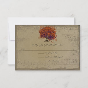 Cartão RSVP Ouro Musical Roxo Escuro Ameixa Coração Folha Árvo