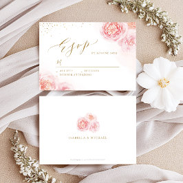 Cartão RSVP Ouro para caligrafia elegante e casamento floral p