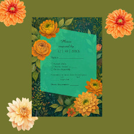 Cartão RSVP ouro romântico Brilhante Autumn Floral Wedding