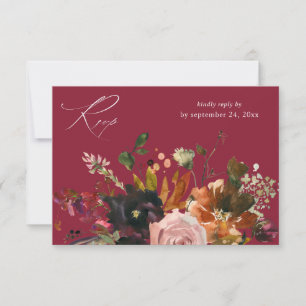 Cartão RSVP Ouro Rústico, Floral Roxo e Rosa com Refeição V2-