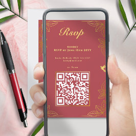 Cartão RSVP Ouro Vermelho Moderno 50 Código QR de Aniversário