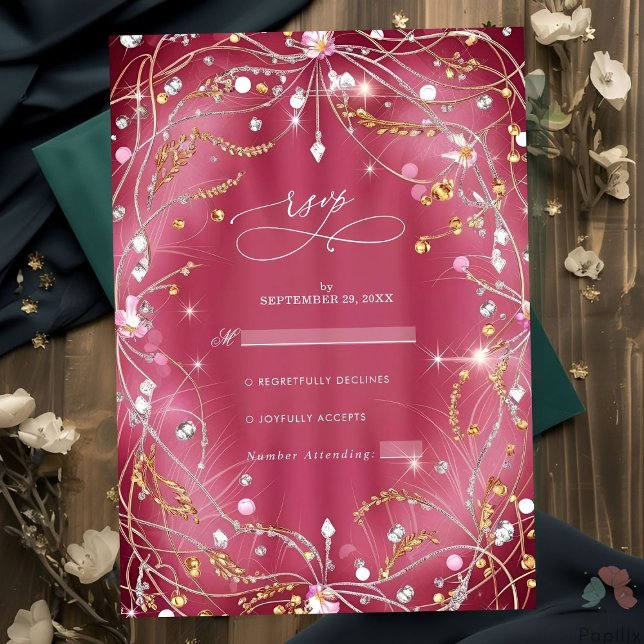 Cartão RSVP Ouros do Amor Casamento Rosa (Criador carregado)