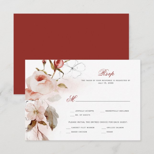 Cartão RSVP Outono Boêmio Floral Aquarela (Frente/Verso)