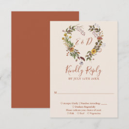 Cartão RSVP Outono Casamento Floral Rústico Terracota
