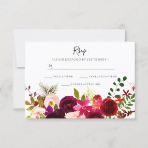 Cartão RSVP Outono do primavera das flores de Boho Borgonha