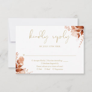 Cartão RSVP Outono Elegante Floral Rústico Casamento Dourado