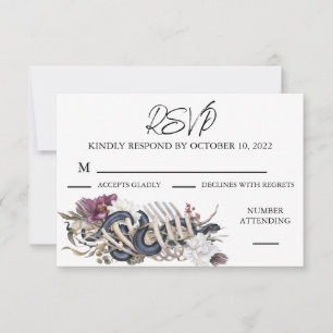 Cartão RSVP Outono em Aquarela Floral de Halloween Assustador