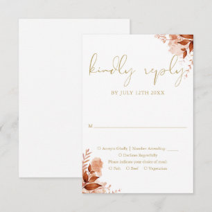 Cartão RSVP Outono Floral Rústico Chic Dourado Casamento