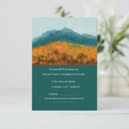 Cartão RSVP Outono Floresta Árvores Montanha Azul Aquarela
