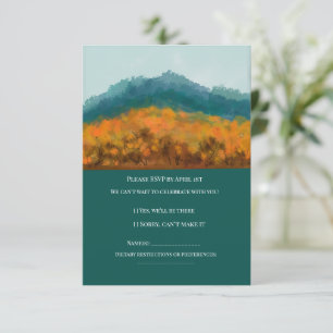 Cartão RSVP Outono Floresta Árvores Montanha Azul Aquarela