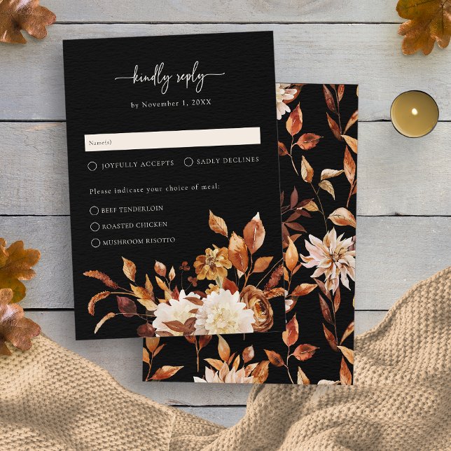 Cartão RSVP Outono Negro Elegante (Elegant Black Autumn RSVP Card
)