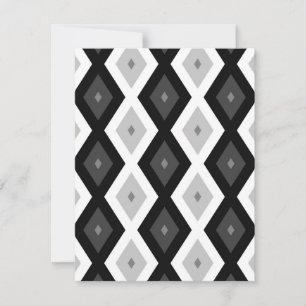 Cartão RSVP Padrão de diamante preto, branco e cinza