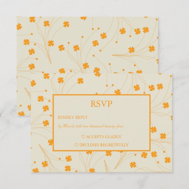 Cartão RSVP Padrão de Flor Y2K 70s do Orange Beige Retro (Frente/Verso)