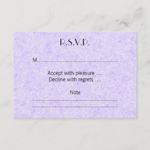 Cartão RSVP Padrão de fundo roxo claro.