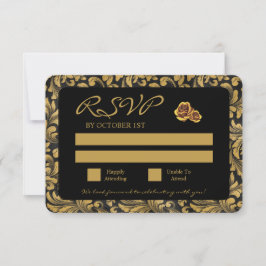Cartão RSVP Padrão De Gótico Preto E Dourado