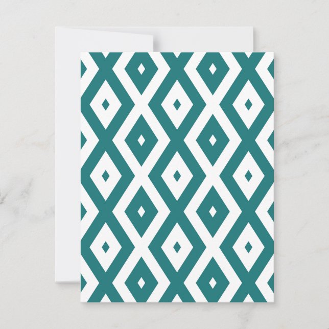 Cartão RSVP Padrão de losango branco e teal (Frente)