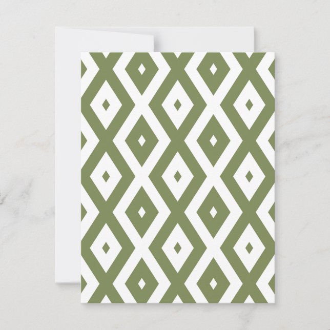 Cartão RSVP Padrão de losango verde-oliva e branco (Frente)