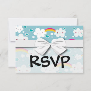 Cartão RSVP padrão feliz do arco-íris kawaii e do céu nuvem