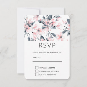 Cartão RSVP Padrão Floral de Aquarela Rosa e Cinza