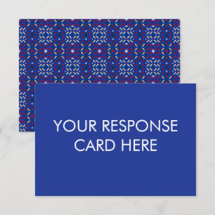 Cartão RSVP Padrão Geométrico Tradicional de Pixel em Azul Esc