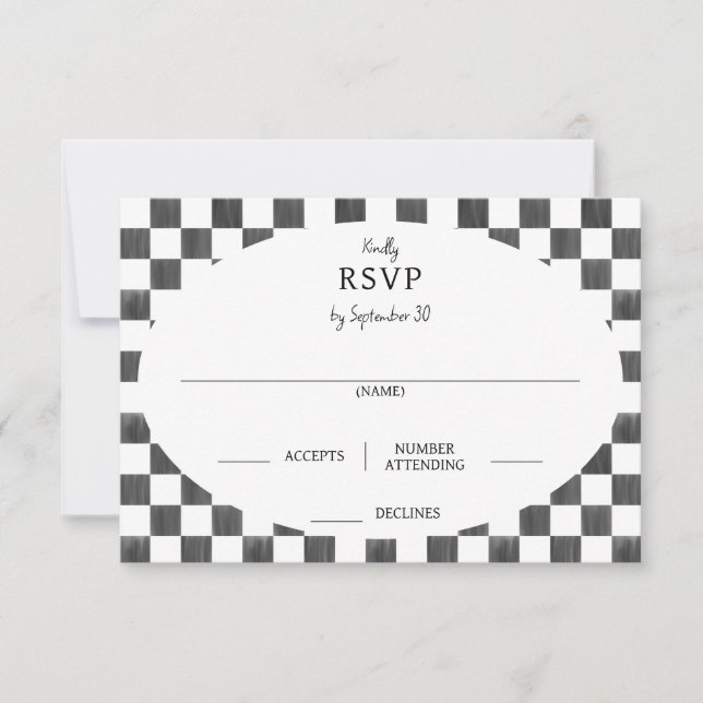 Cartão RSVP Painted Black Checkerboard Pattern Wedding (Frente)
