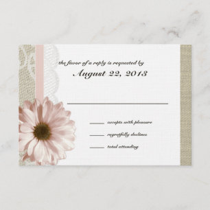 Cartão RSVP País Blush Daisy e Lace Burlap Response