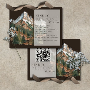 Cartão RSVP Paisagem Montanhosa Rústica Aquarela Casamento QR