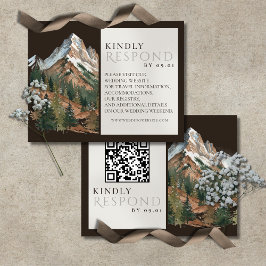 Cartão RSVP Paisagem Montanhosa Rústica Casamento Aquarela QR 
