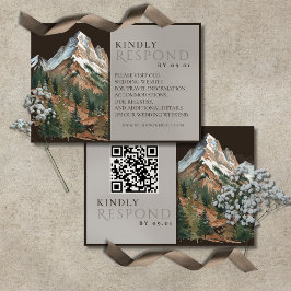 Cartão RSVP Paisagem Montanhosa Rústica Casamento Aquarela QR 