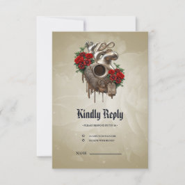 Cartão RSVP Paixão Steampunk, o Coração do Amor mecânico.