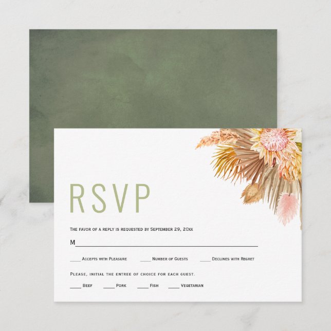 Cartão RSVP Palhetas secas e ervas-palmeiras sagradas Casament (Frente/Verso)