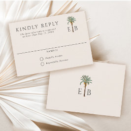 Cartão RSVP Palm Logo Elegant Tropical Monogram Wedding