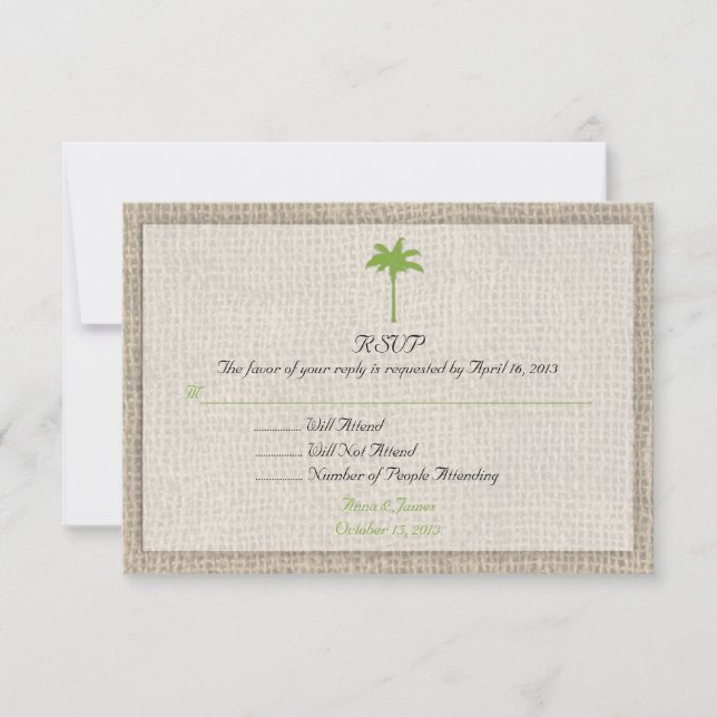 Cartão RSVP Palm Tree & Burlap Beach Weding RSVP2 (Frente)