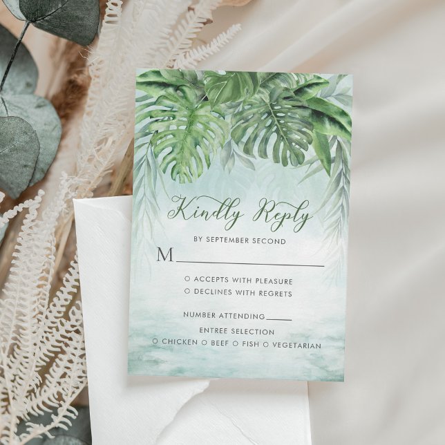 Cartão RSVP Palma Tropical Deixa Aquarela Casamento Verde (Criador carregado)