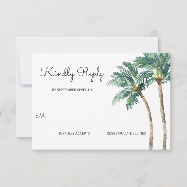 Cartão RSVP Palmas Tropicais | Casamento por Aquarela (Frente)